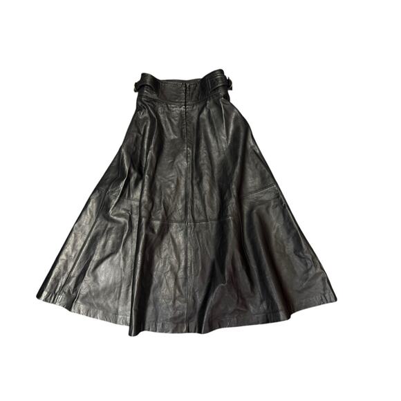 NWT Sezane Yasmine Black Leather Midi A Line Skirt sz 4 US high rise - Picture 7 of 12
